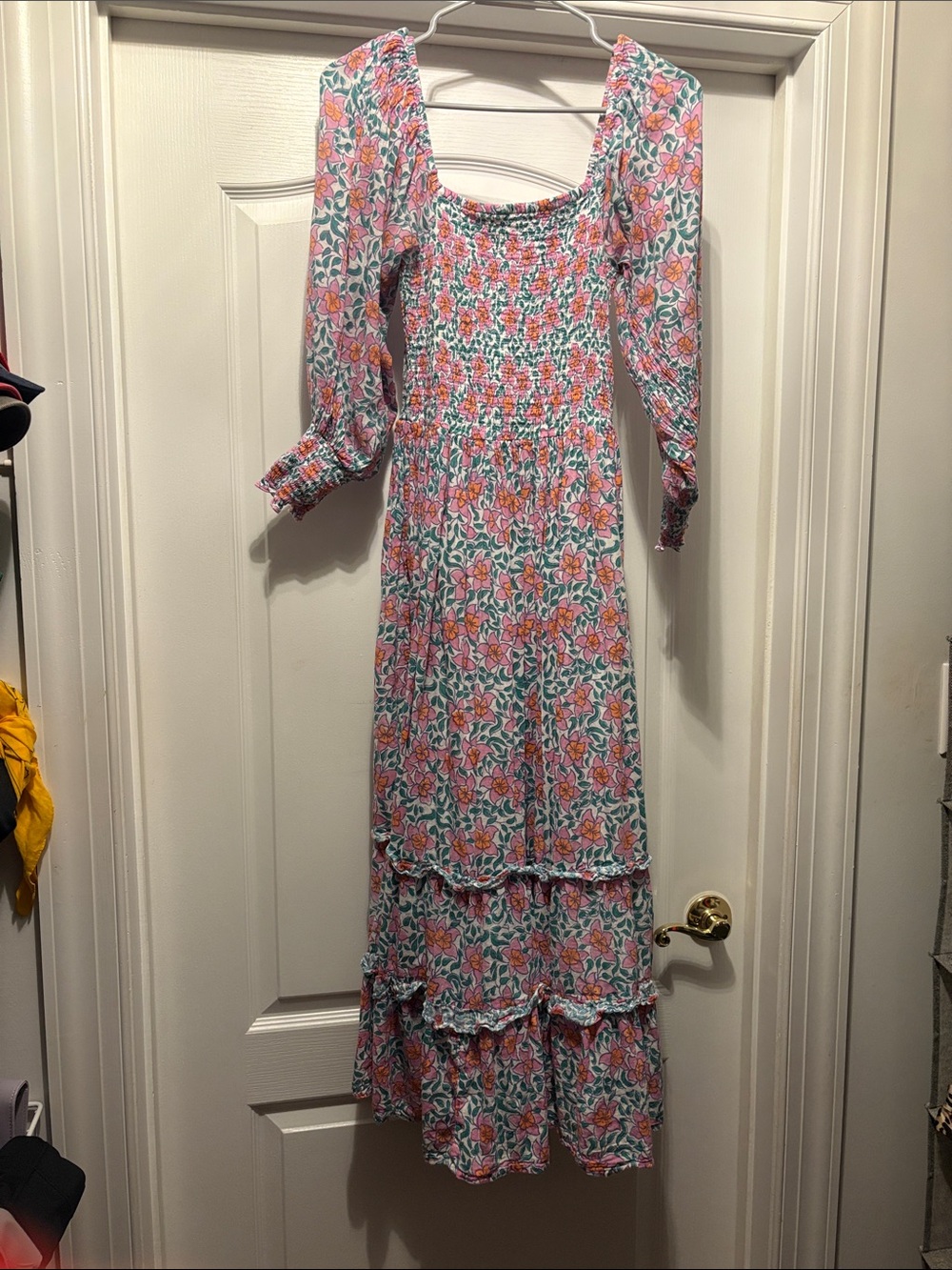 Oliphant Floral Smocked Maxi Dress - Pink & Green